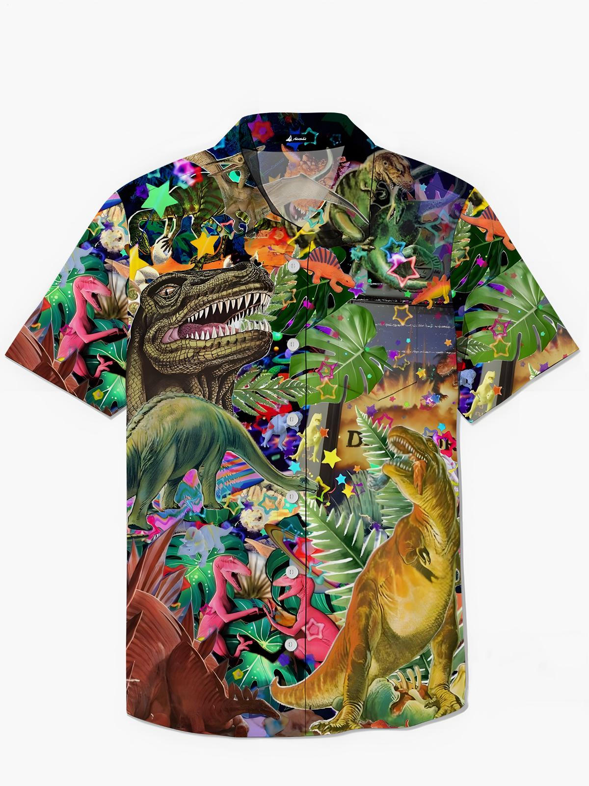 Dinosaur Print Men's Pocket Short Sleeve Shirts