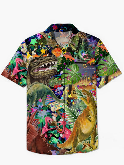 Dinosaur Print Men's Pocket Short Sleeve Shirts
