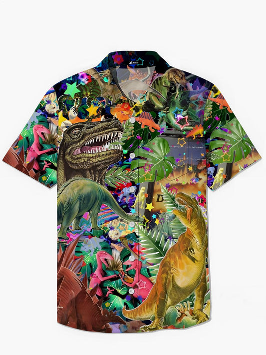 Dinosaur Print Men's Pocket Short Sleeve Shirts