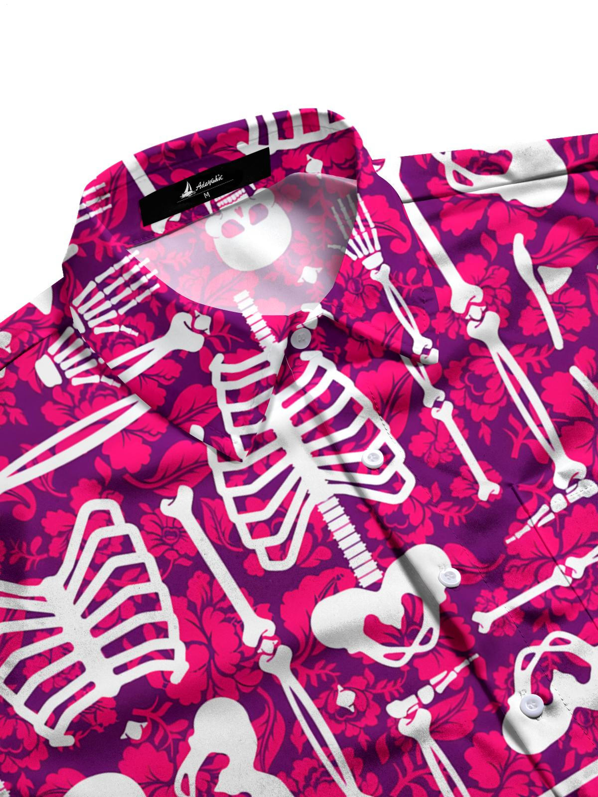 Skull Floral Men's Pocket Short Sleeve Shirts