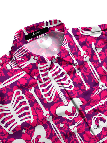 Skull Floral Men's Pocket Short Sleeve Shirts