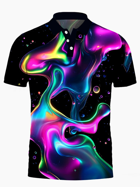 Abstract Men's Short Sleeve Button Polo Shirt