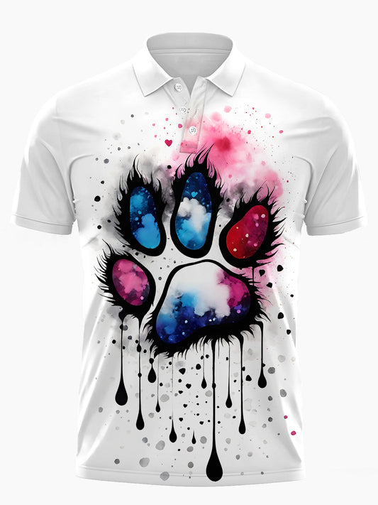 Cat's Paw Print Men's Short Sleeve Button Polo Shirt