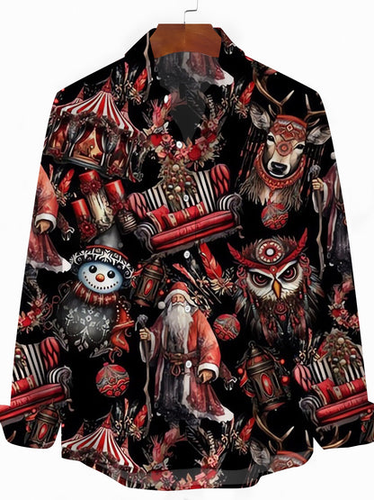 Christmas Santa Claus Gift Men's Pocket Long Sleeve Shirts