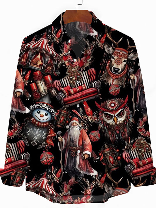 Christmas Santa Claus Gift Men's Pocket Long Sleeve Shirts