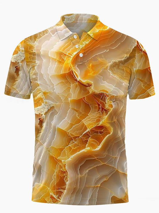 Marble Print Men's Short Sleeve Button Polo Shirt