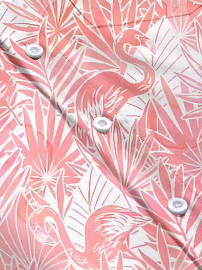 Flamingo Print Men's Pocket Short Sleeve Shirts