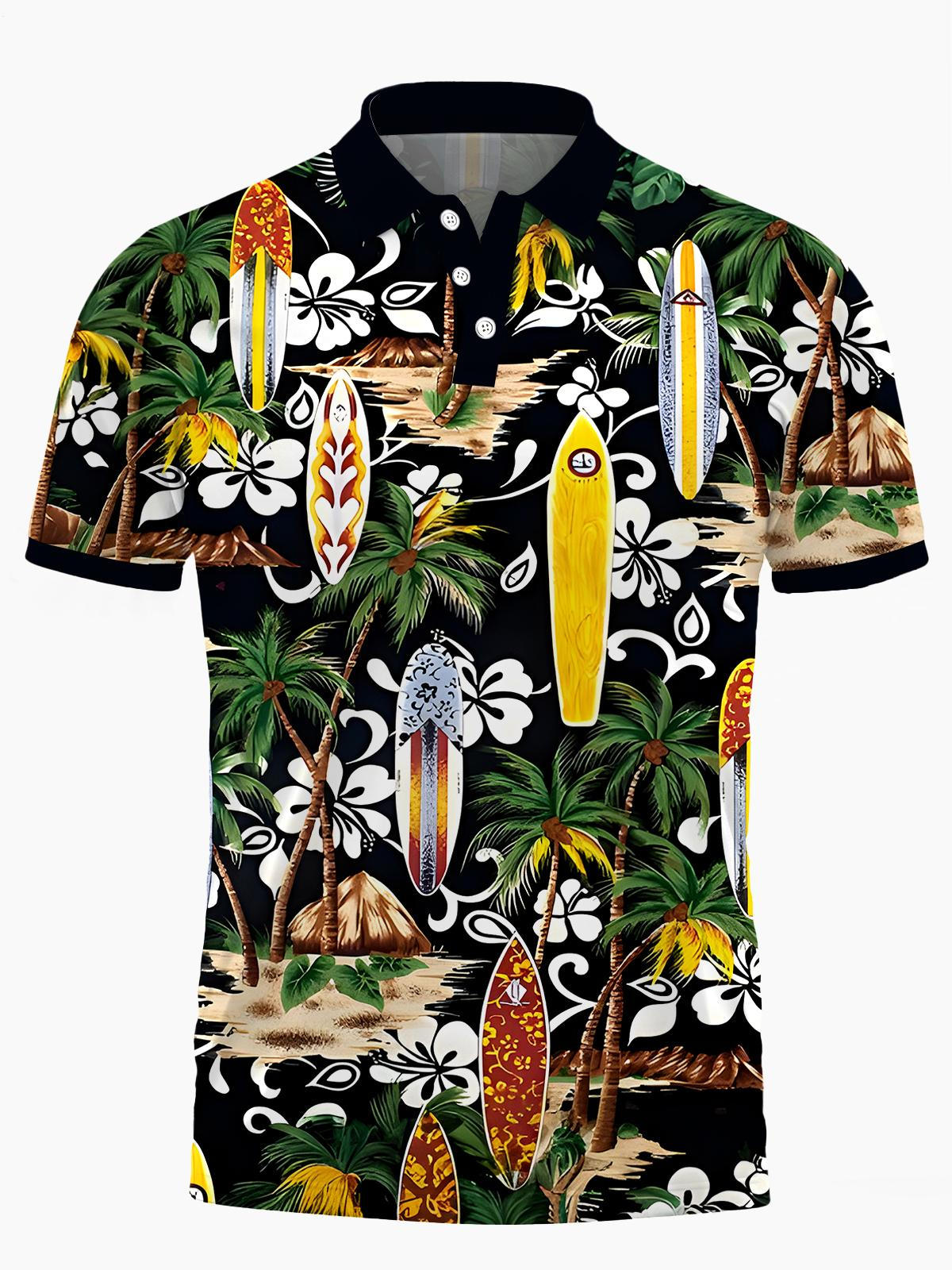 Hawaiian Coconut Tree Men's Short Sleeve Button Polo Shirt