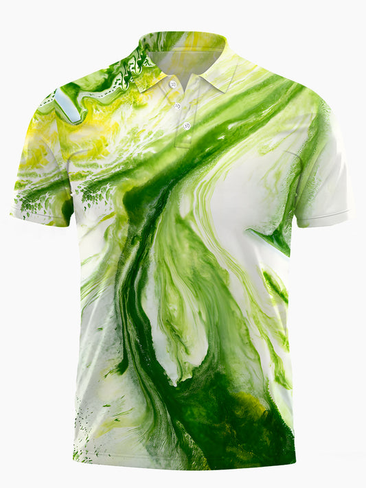 Abstract Gradient Print Men's Short Sleeve Button Polo Shirt