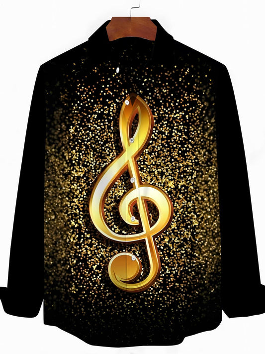 Musical Note Men's Pocket Long Sleeve Shirts