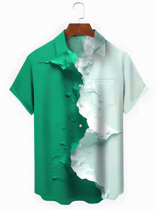 Color Block Print Men's Pocket Short Sleeve Shirts