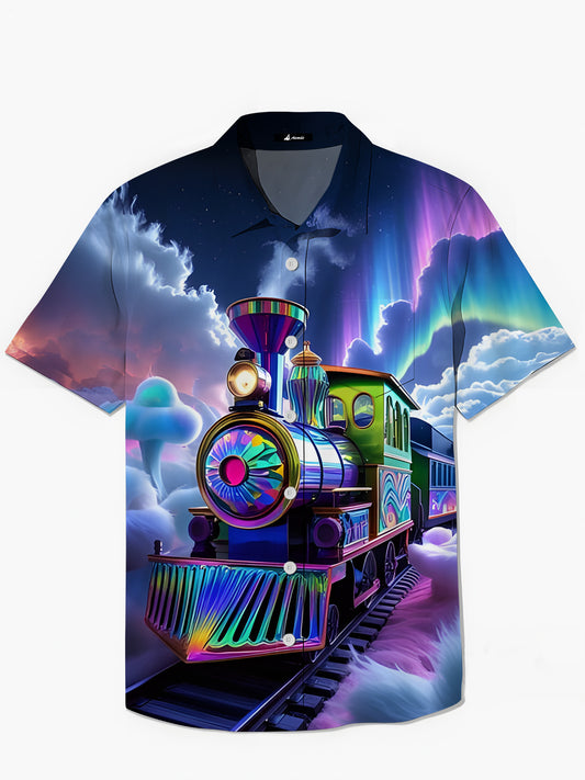 Train Print Men's Pocket Short Sleeve Shirts