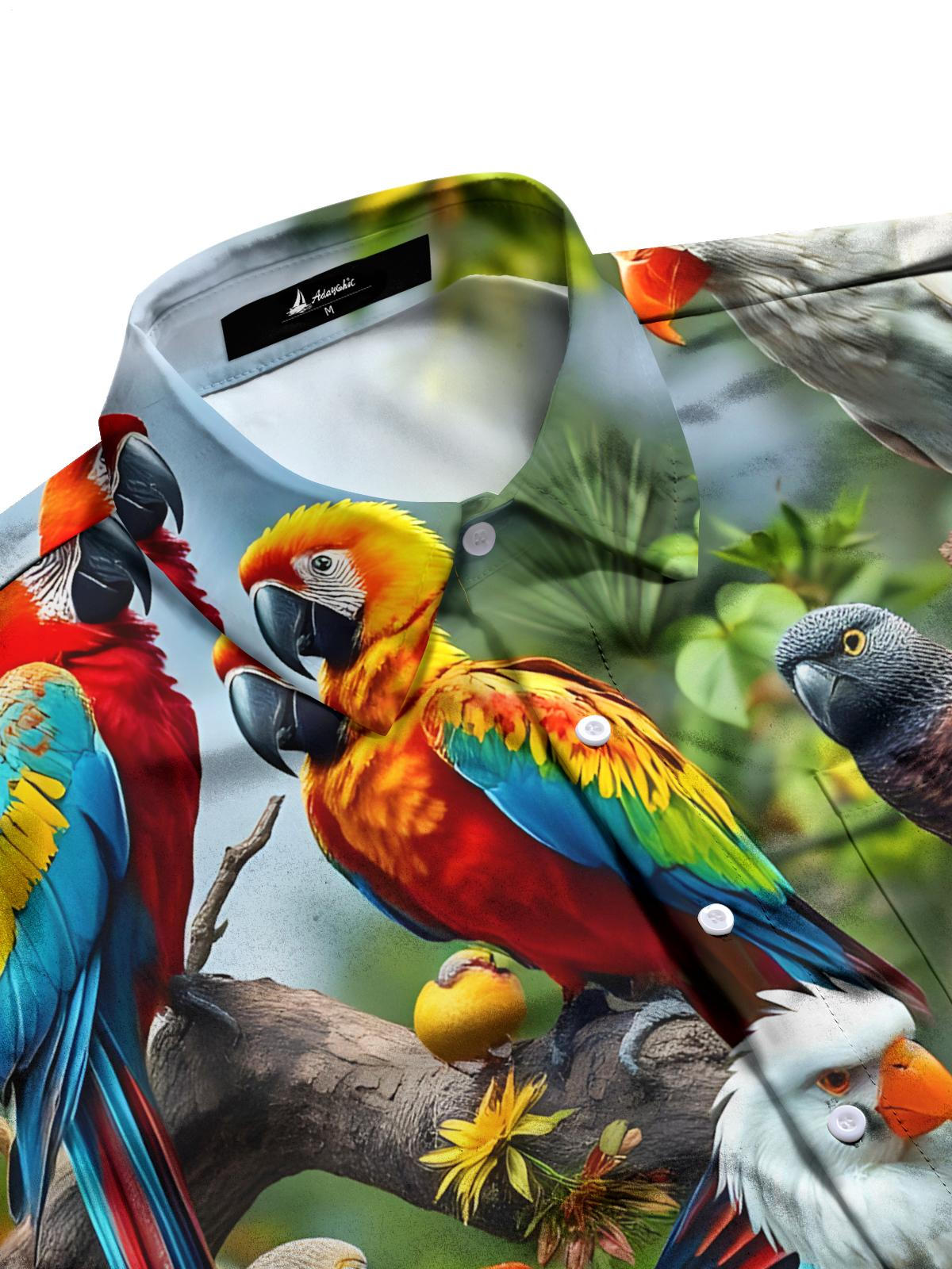 Parrot Print Men's Pocket Short Sleeve Shirts