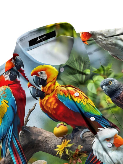 Parrot Print Men's Pocket Short Sleeve Shirts