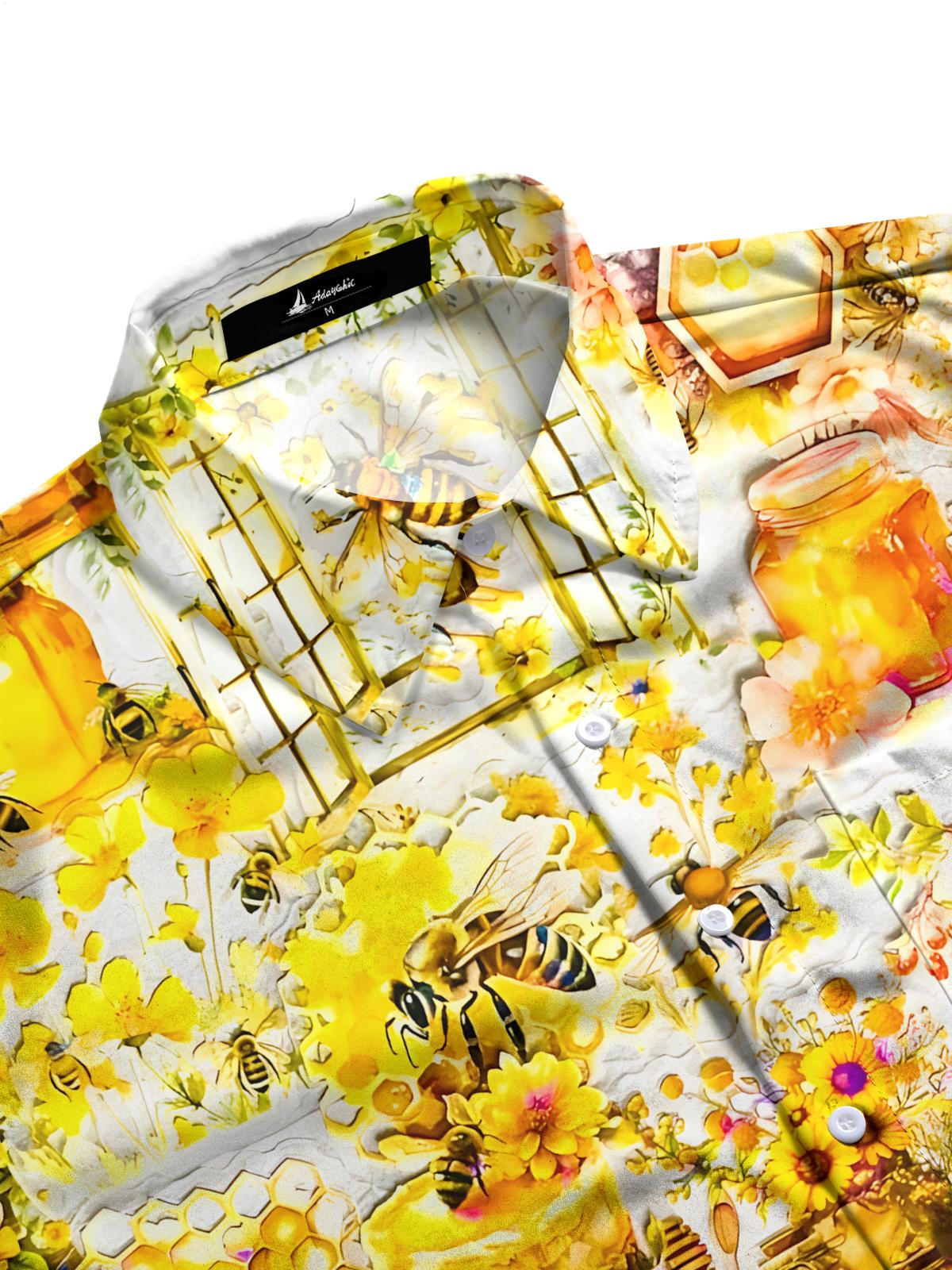 Bee Print Men's Pocket Short Sleeve Shirts