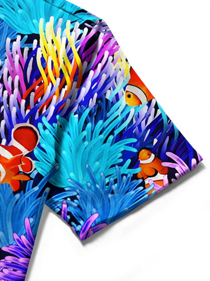 Ocean Fish Print Men's Pocket Short Sleeve Shirts