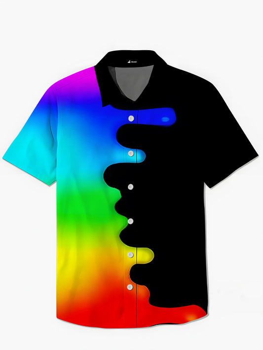 Rainbow Gradient Print Men's Pocket Short Sleeve Shirts