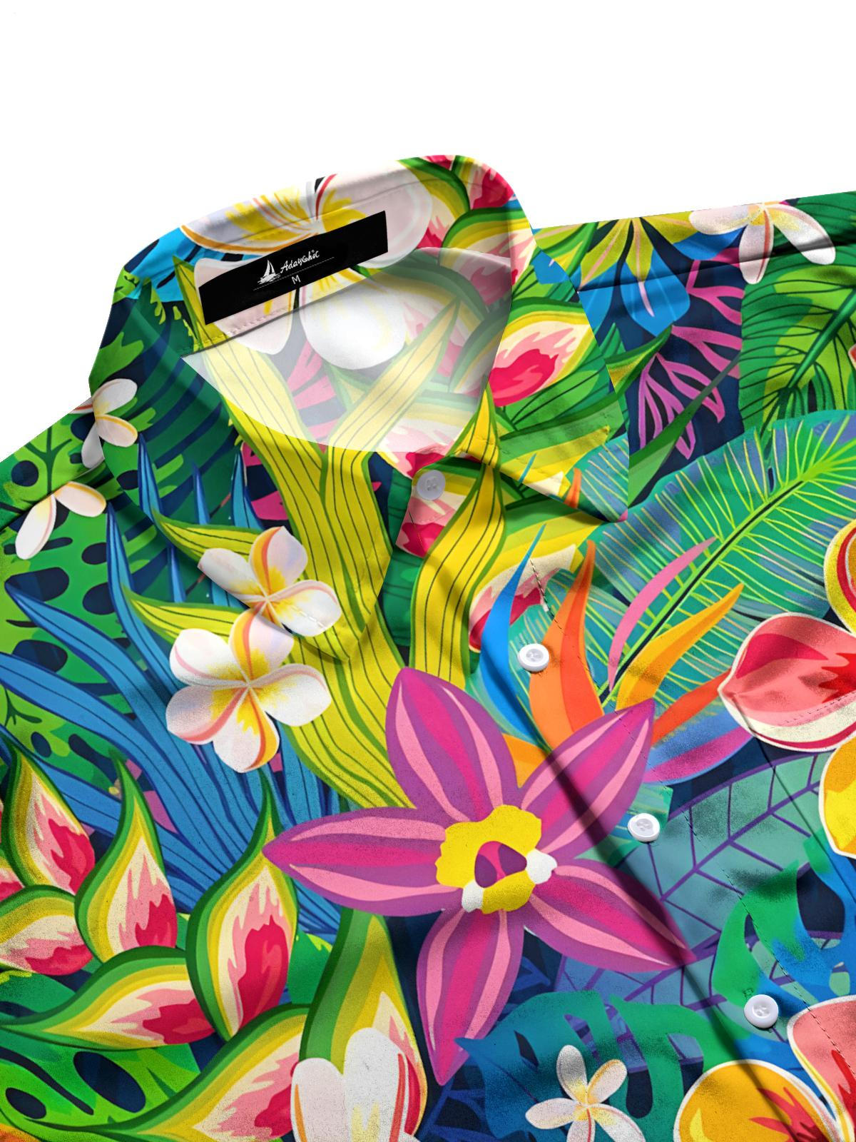 Hawaiian Floral Print Men's Pocket Short Sleeve Shirts