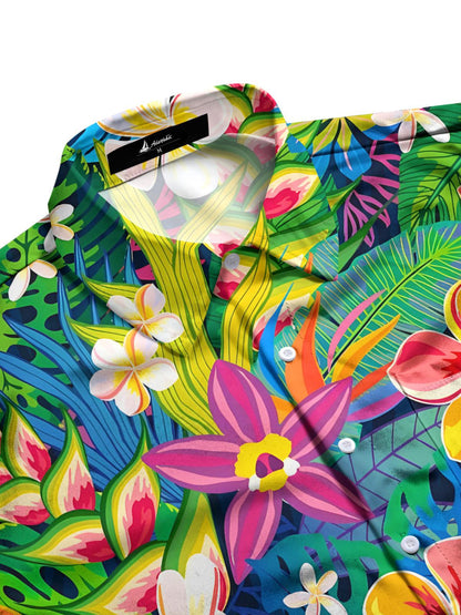Hawaiian Floral Print Men's Pocket Short Sleeve Shirts