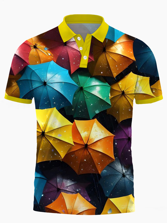 Umbrella Men's Short Sleeve Button Polo Shirt
