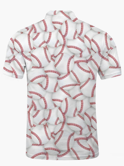 Baseball Print Men's Short Sleeve Button Polo Shirt