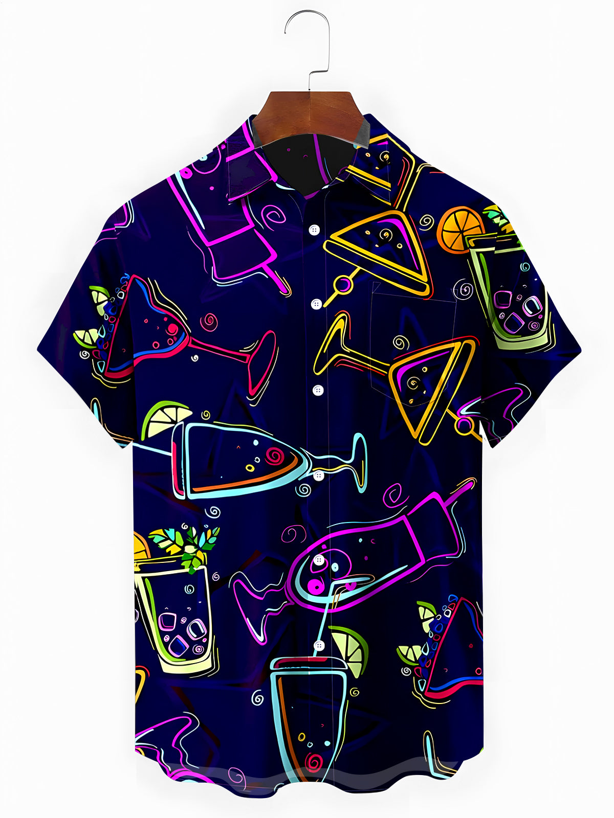 Hawaiian Juice Wine glass Men's Pocket Short Sleeve Shirts