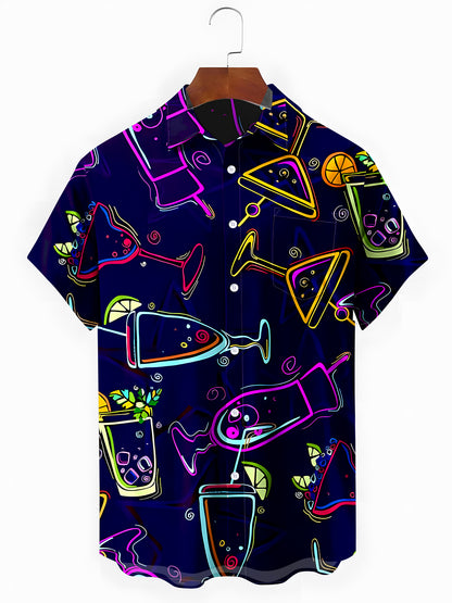 Hawaiian Juice Wine glass Men's Pocket Short Sleeve Shirts