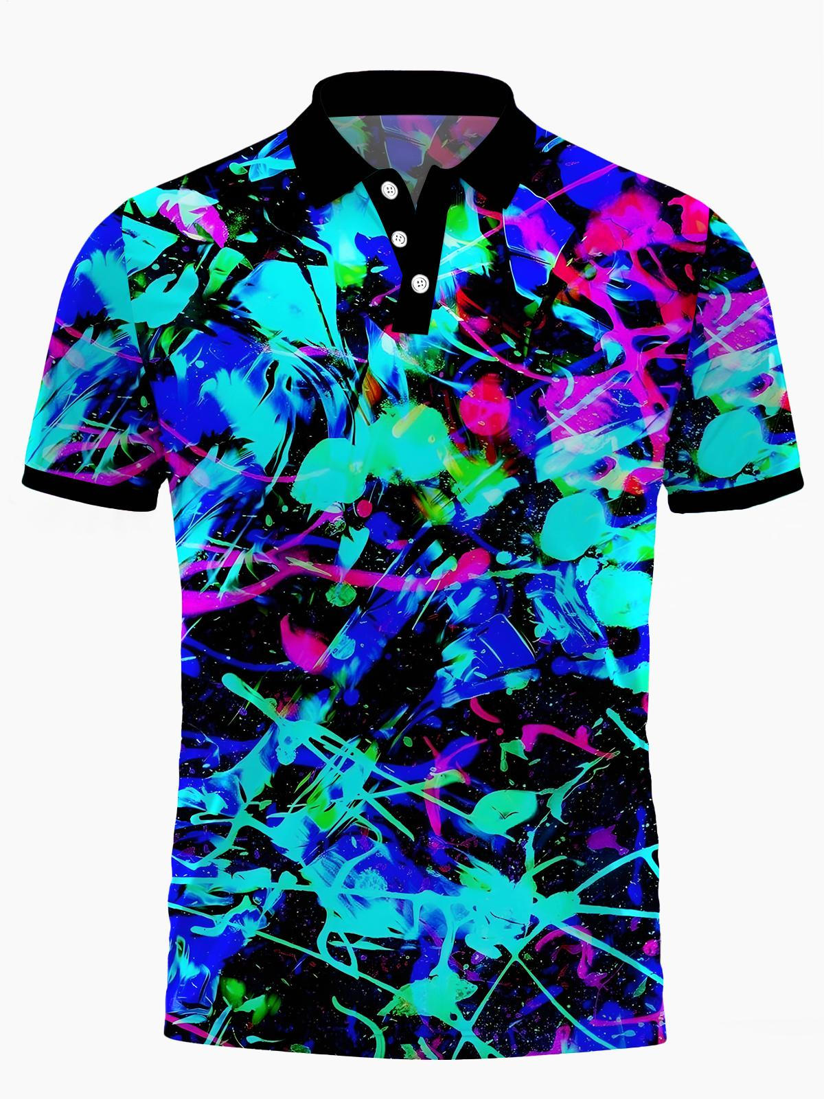 Abstract Art Print Men's Short Sleeve Button Polo Shirt