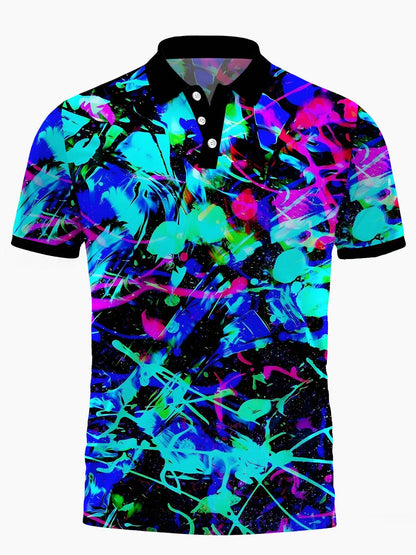 Abstract Art Print Men's Short Sleeve Button Polo Shirt