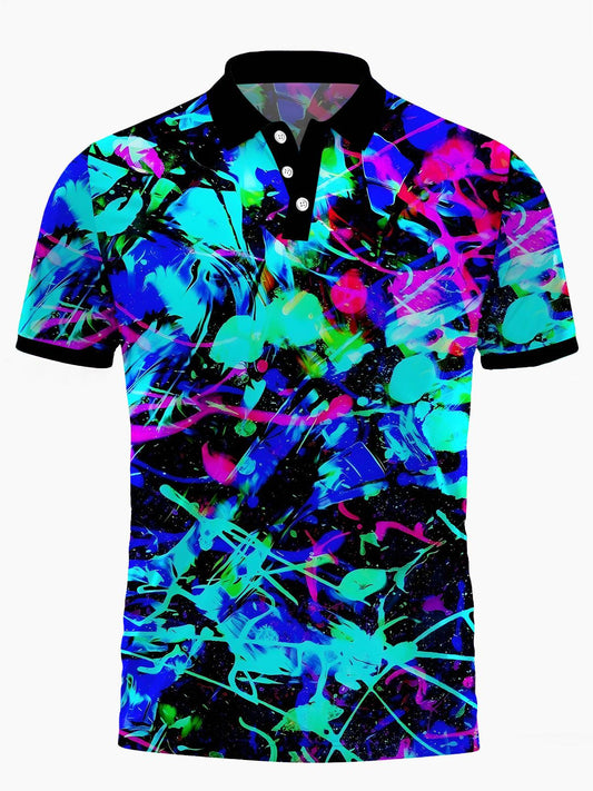 Abstract Art Print Men's Short Sleeve Button Polo Shirt