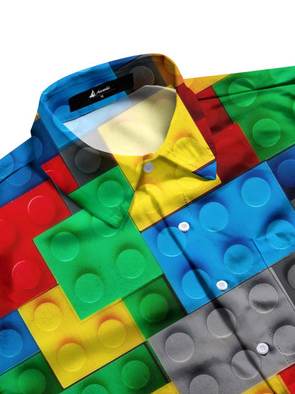 Building Block Print Men's Pocket Short Sleeve Shirts