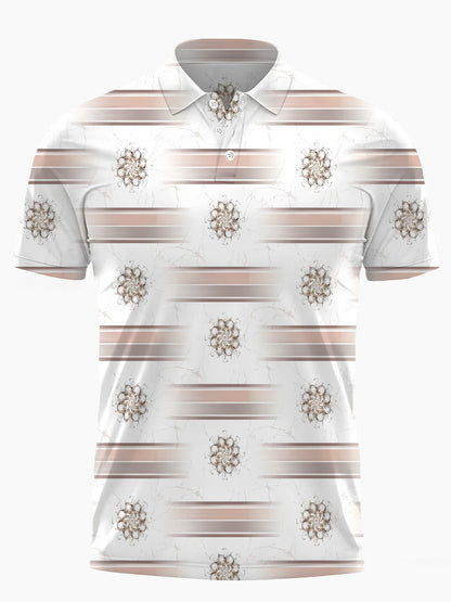 Gradient Ethnic Pattern Print Men's Short Sleeve Button Polo Shirt