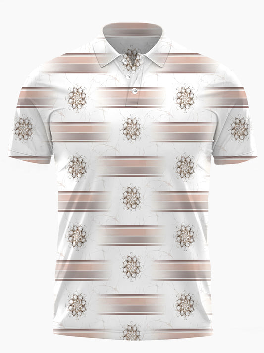 Gradient Ethnic Pattern Print Men's Short Sleeve Button Polo Shirt