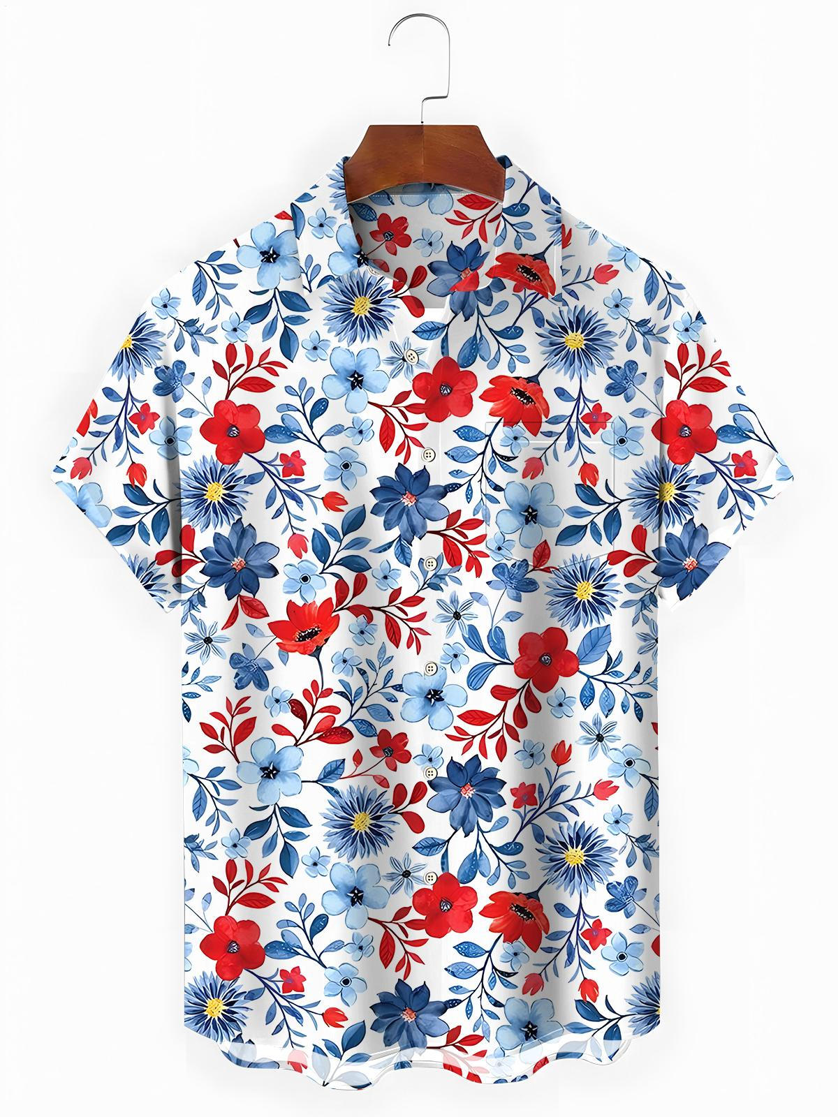 Hawaiian Floral Men's Pocket Short Sleeve Shirts