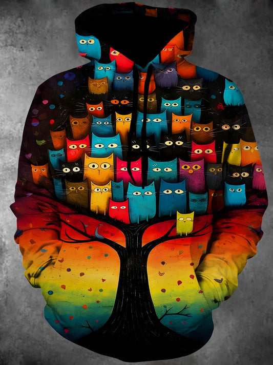 Funny Cat Tree Long Sleeve Hooded Pocket Men's Top