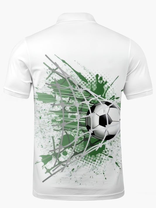 Football Print Men's Short Sleeve Button Polo Shirt