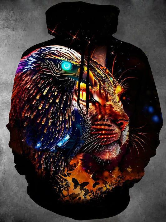 Eagle and Leopard Long Sleeve Hooded Pocket Men's Top