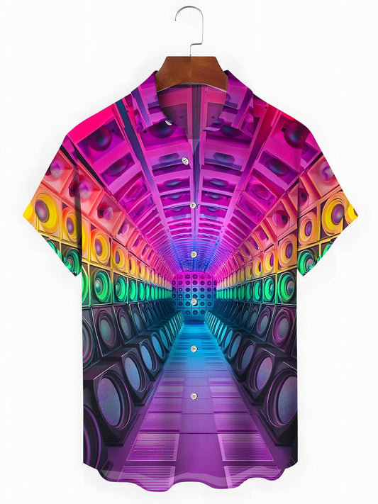 Audio Print Men's Pocket Short Sleeve Shirts