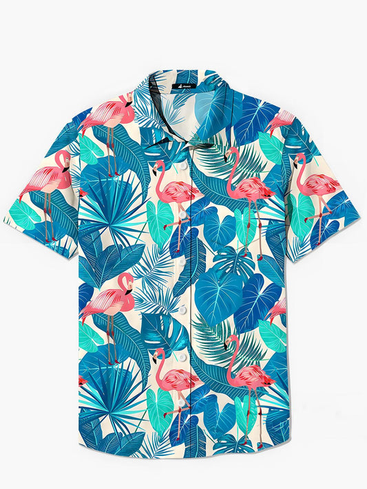 Hawaiian Flamingo Leaf Men's Pocket Short Sleeve Shirts
