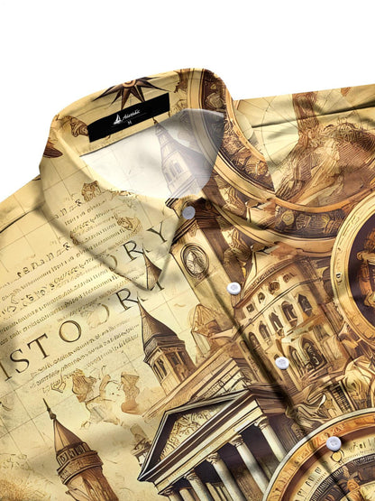 Vintage Print Men's Pocket Short Sleeve Shirts