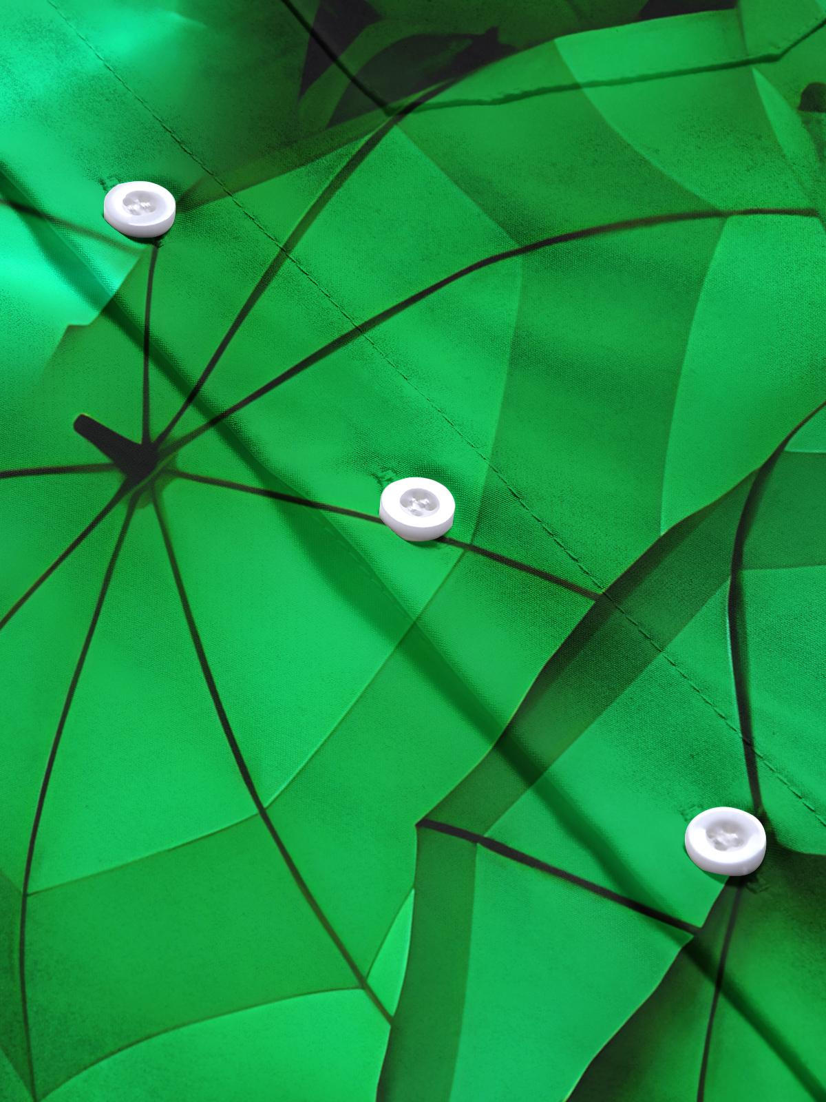 Green Umbrella Print Men's Pocket Short Sleeve Shirts