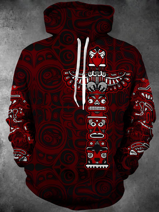 Funny Face Expression Long Sleeve Hooded Pocket Men's Top