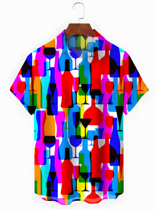 Glass Print Men's Pocket Short Sleeve Shirts