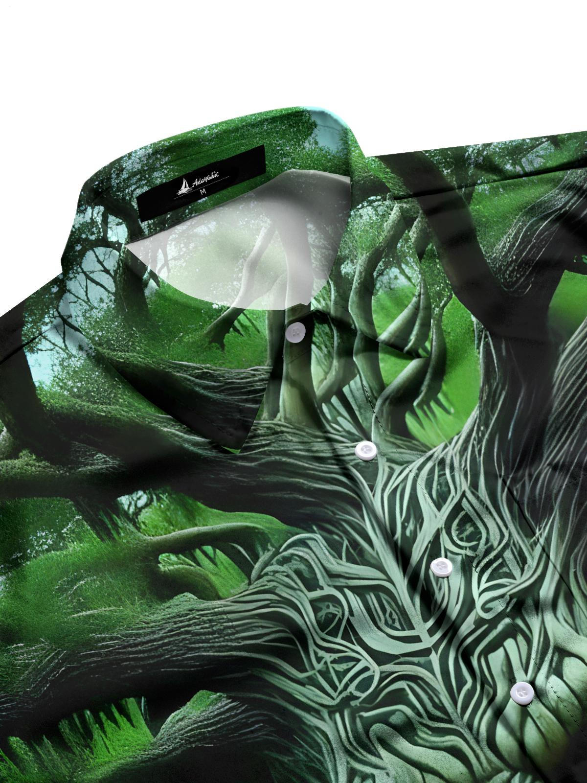 Skull Tree Print Men's Pocket Short Sleeve Shirts