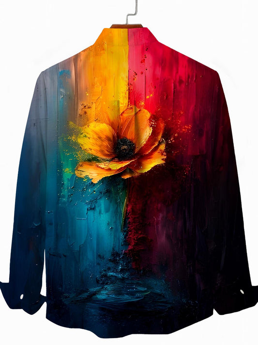 Floral Men's Pocket Long Sleeve Shirts