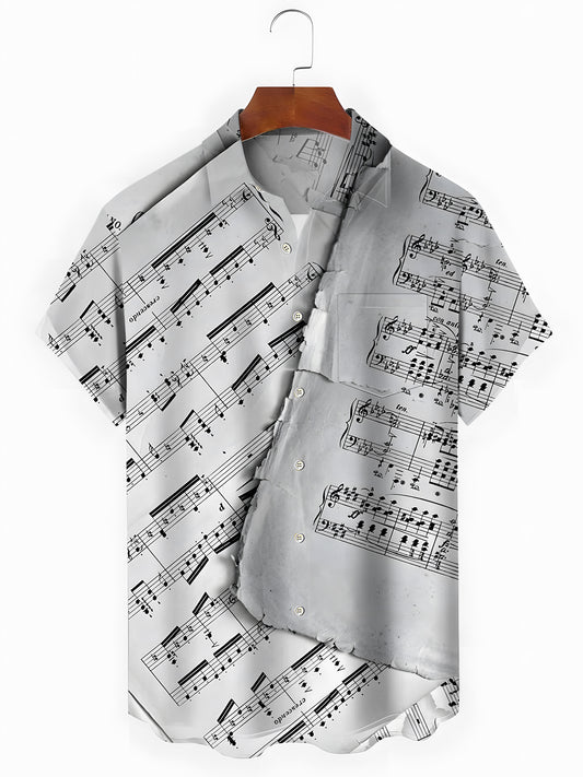Sheet Music Print Men's Pocket Short Sleeve Shirts