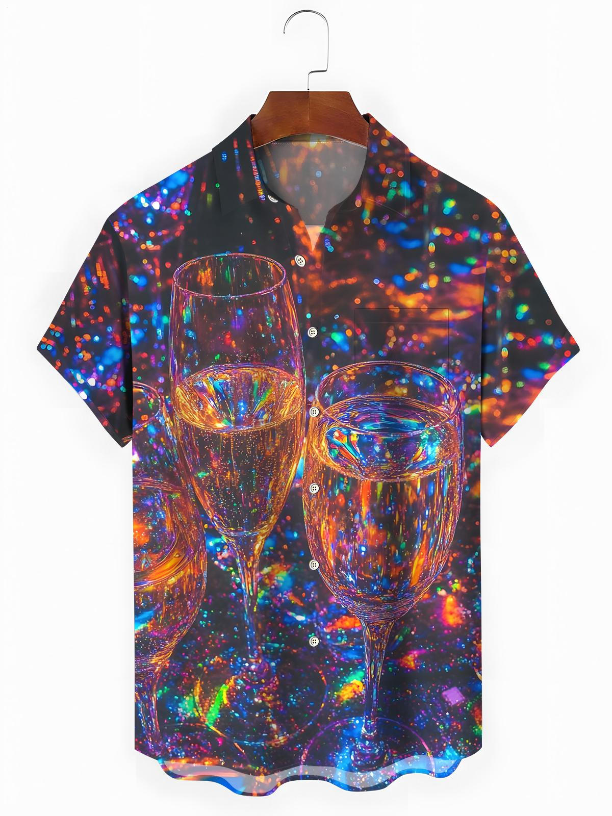 Cup Print Men's Pocket Short Sleeve Shirts