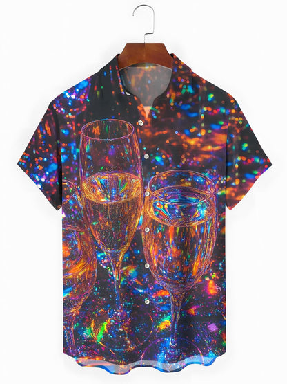 Cup Print Men's Pocket Short Sleeve Shirts