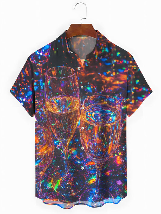 Cup Print Men's Pocket Short Sleeve Shirts