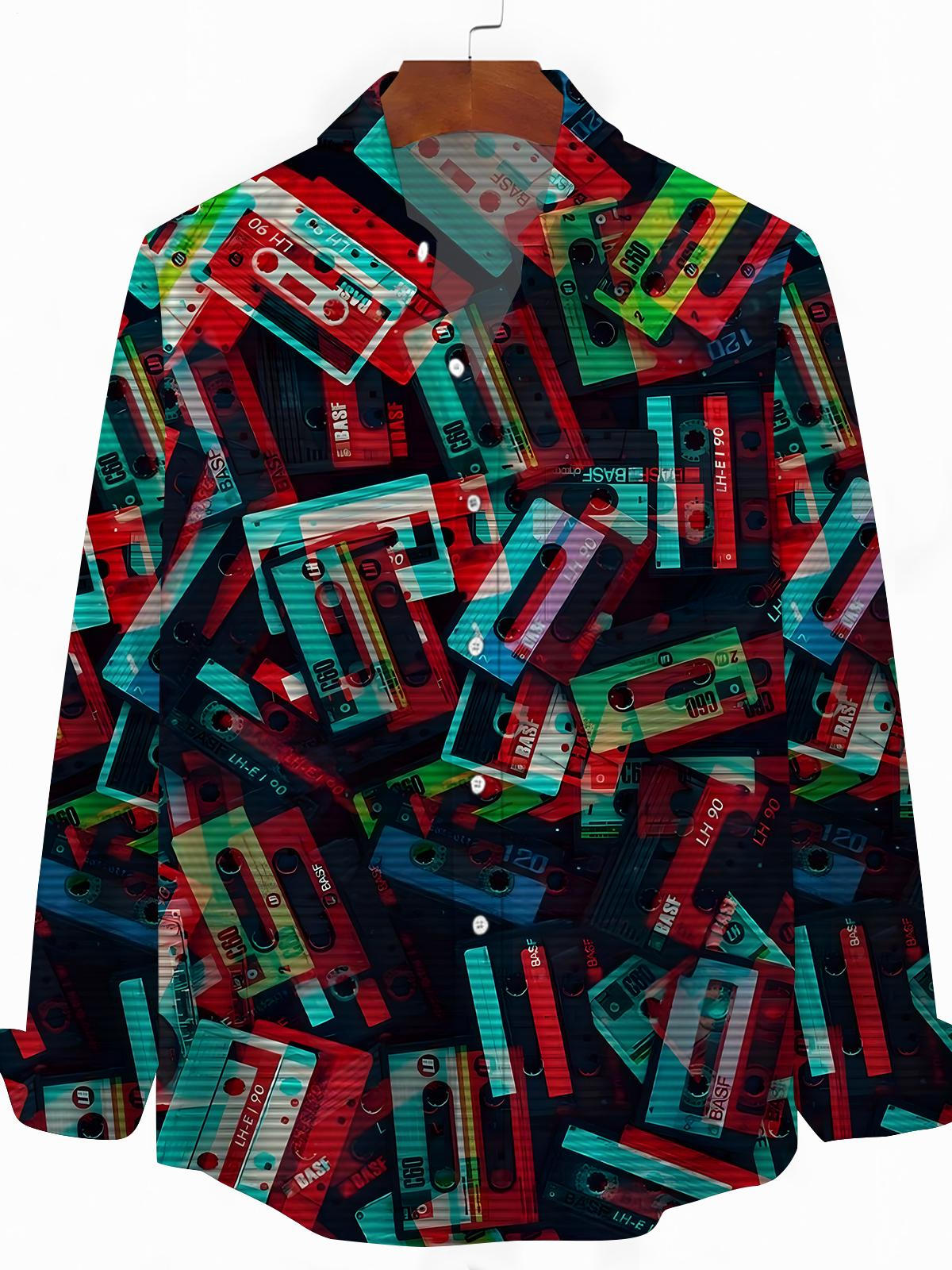 Tape Print Men's Pocket Long Sleeve Shirts